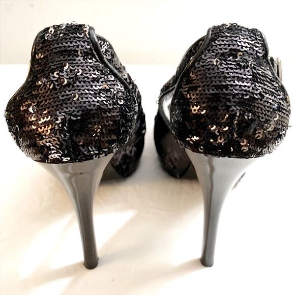 Guess Black HONDOLA Sequined Peep Toe Slingback Platform High Heel Pumps - Picture 5 of 6